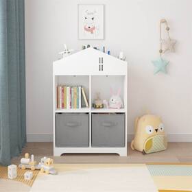 Kenroyhomey 926913715216 Kids Dollhouse Bookcase With Storage 2-tier Display