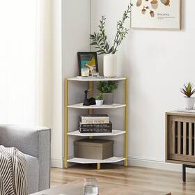 Khd 722831570452 Javlergo Free-standing 4-tier Corner Shelf Wood Storage Gold Modern And Contempor