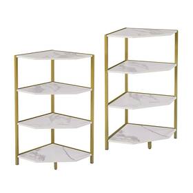 Khd 722831570469 Javlergo Set Of 2 Corner Shelf Freestanding 4-tier Wood Gold Modern And Contempor