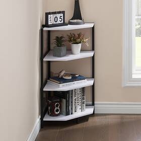 Khd 749666208237 Javlergo Free-standing 4-tier Corner Shelf Wood Storage White Modern And Contempo