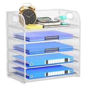 5c6c-bsj Kinkota 5 Tier Paper Organizer For Desk With Handle Mesh Letter Tray Organi