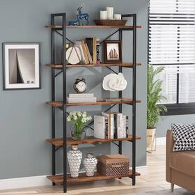 90889665 Lantine 5 Tier Bookshelf Industrial Etagere Bookcase With Metal Frame