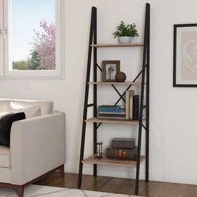 780253wkd Lavish Home Bookcase 72 Inch 4-shelf Leaning Ladder Wood Metal-frame Gray Woodgrain