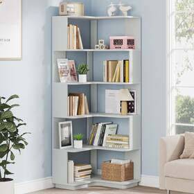 Lee 036659039436 6-tier Corner Book Shelf 64.9 Inch Tall Freestanding Wood