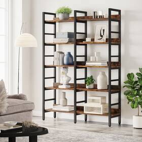 Lee 648722182736 5-tier Industrial Bookshelf 71 Inch H X 47 W Etagere Bookcase Brown
