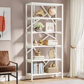 Lee 648722199215 71 Inch Industrial Bookshelf 6 Shelf Etagere Bookcase Free White Modern And Conte