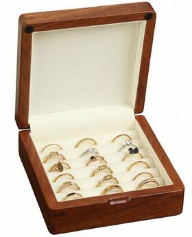 Libolxsp Jgf046 Solid Wood Ring Organizer Walnut Jewelry Case For Multiple Rings Cufflinks E