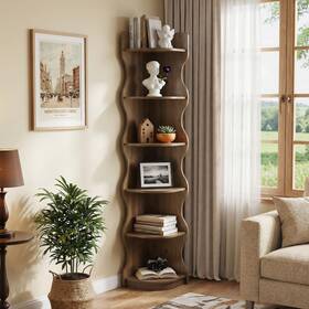 Little Tree Bc001 71 Inch Rustic Wood Corner Shelf 6-tier Tall Narrow Bookshelf