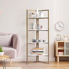 Liveditor 658746696836 4-tier Corner Triangular Shelves Modern Multi-function Gold White And Cont