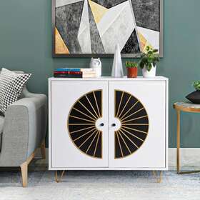Liveditor 668574952363 Entryway Cabinet With Fan Pattern 2-door Storage White Gold Black Mode