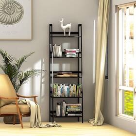 Liveditor 685944894160 5-tier Bamboo Bookcase Modern Open Bookshelf Black And Contemporary