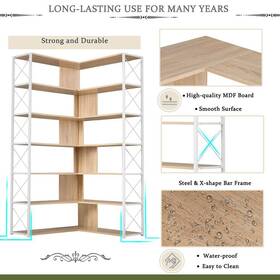 Liveditor 698452190815 7-tier Office Bookshelf L-shaped Corner Bookcase With Open Oak White Industrial