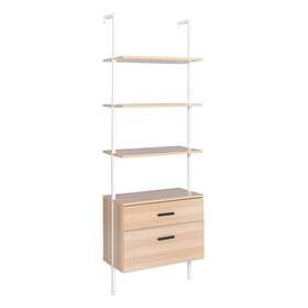 Liveditor 698459390621 Industrial Bookshelf With Wood Drawers And Matte Steel Oak