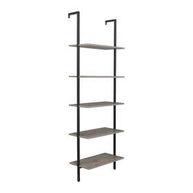 Liveditor 698459390638 5-shelf Wood Ladder Bookcase With Metal Frame Grey