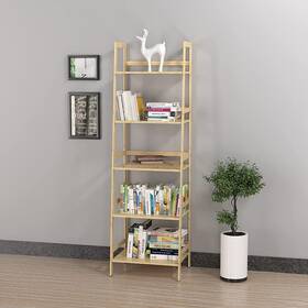 Liveditor 738260237644 5-tier Bamboo Bookshelf Rustic Open Book Case Natural Mid-century Modern