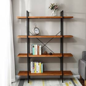 Luxenhome 810000776450 4-shelf 66.5 Inch H X 51.2 W Pine Wood Metal Frame Etagere Brown Farmhouse Casual