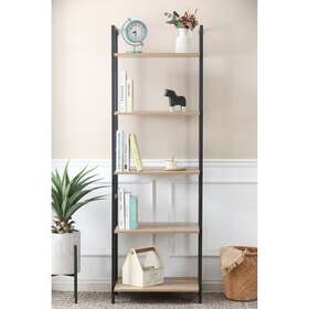 Luxenhome 810053163146 5-shelf 73 Inch H X 23.6 W Light Oak Manufactured Wood Etagere 6ft