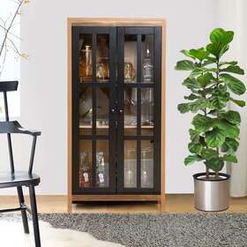 Luxenhome 810053167953 Natural Wood Glass 2-door 47.25 Inch H Accent Curio Cabinet - Brown Black