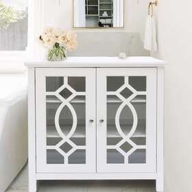 Luxenhome 810053168974 White Pine Wood 2-glass Door Accent China Cabinet - 32.3 Inch H Modern And Conte