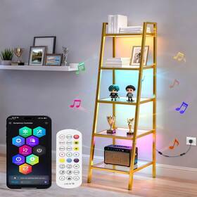 M Meterxity B0fm7klyjr 5-tier Glass Display Shelf Rgb Light 67 Ladder Bookshelf Music Sync
