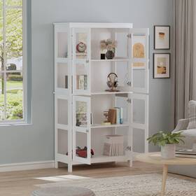Marson Llc 741541829469 Modern Wooden Bookcase Bookshelf With Acrylic Glass Doors White And Contem