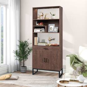 Merax 195358765128 75.9 Inch Modern Open Bookshelf With Doors Bookcase