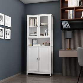 Mk-kf210156-01 752790721749 Timechee 31.5ftft W China Cabinet With Glass Doors Pantry White Modern And Contempor