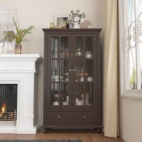 Mk-kf330026-01 758987910866 Curio Buffet Cabinet Bookcase Display China Dark Brown Glam Fre