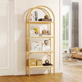 Moasis 197839902749 71 Inch 4-tier Arched Bookshelf Wood Open Bookcase Gold