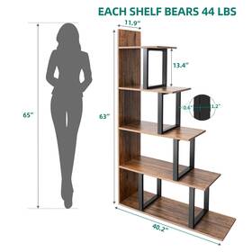 Moasis 840327971627 Hayes 5 Tiers Wood Bookshelf Freestanding L-shape Bookcase