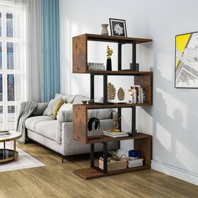 Moasis 840327971658 Hermoth Wood 5 Tiers Bookshelf S-shaped Z-shelf Style Bookcase Storage Display