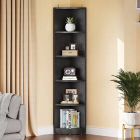 Moasis 840327972068 Herrell Wood 5-tier 70.8 Inch Tall Corner Bookshelf Bookcase