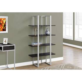 Monarch Specialties 680796000745 Cappuccino And Silver 60-inch High Bookcase Industrial Modern Cont