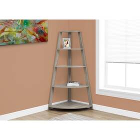 Monarch Specialties 878218009593 Dark Taupe Wood 60-inch Corner Accent Etagere Bookcase Grey Modern And Contemporar