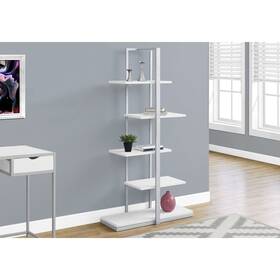 Monarch Specialties 878218010742 Bookcase White/silver Metal 60-inch Silver/white Modern And Contemporary