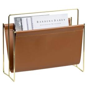 Hom2482bas-dl Mygift Magazine Holder Rack Floor 15-inch Modern Brown Leatherette &