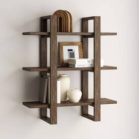89567479 Nathan James 32 Inch Solid Wood Adjustable Floating Wall Shelf Brushed Dark Brown -