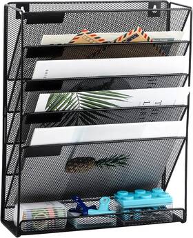 5filegm Non-brand Desk File Organizer Mesh 5-tier Hanging Wall Mount Document Organization Stand