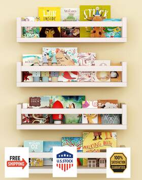 B0bzr4tj1s Onlysky 4pk White Floating Wall-mounted Kids Bookshelf Nursery Book Storage