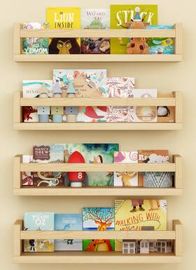 B0cgm538f8 Onlysky Set Of 4 Wall-mounted Kids Bookshelf - Wood Floating Nursery Book Shelv