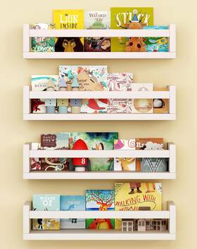 Onlysky Etj001 Set Of 4 Wall-mounted Kids Bookshelf - White Floating Nursery Book S