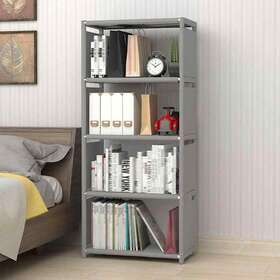 15.76x9.85x49.25in Oukaning 733835956913 4 Tiers Bookcase Freestanding Display Bookshelf Storage Gray