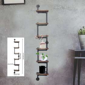 Oukaning 733835957910 Industrial Bookcase Display Shelves Wall Mount Pipe Black/wood 6 Tiers