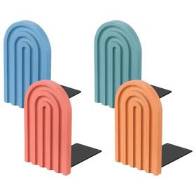 Patikil Pta250424tt001406jp 4pcs Boho Arch Bookends Non-skid Wood Book Ends Rainbow Multicolor