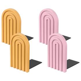 Patikil Pta250424tt001413jp 4pcs Boho Arch Bookends Non-skid Wood Book Ends Rainbow Pink/yellow