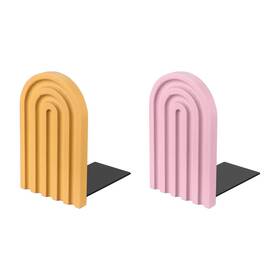 Pta250424tt001416jp Patikil 2pcs Boho Arch Bookends Non-skid Wood Book Ends Rainbow Pink/yellow