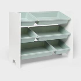 89155117 Pillowfort 6 Bins Toy Organizer Storage Horizontal Kids Fabric Bin White Shelves