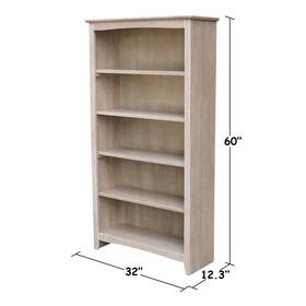 Porch & Den 727506723515 And Solid Wood Shaker Bookcase Washed Gray Taupe 60 Inches