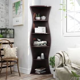Porch & Den 887178262689 Stonebridge Contemporary Hill Curvy Walnut Corner Bookcase N/a