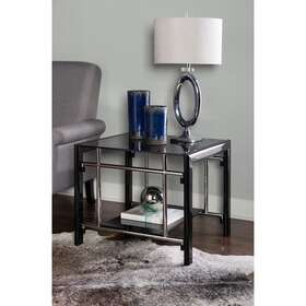 Powell 081438606835 Black Glass End Tables Set Of 2 Chrome/black Modern And Contemporary